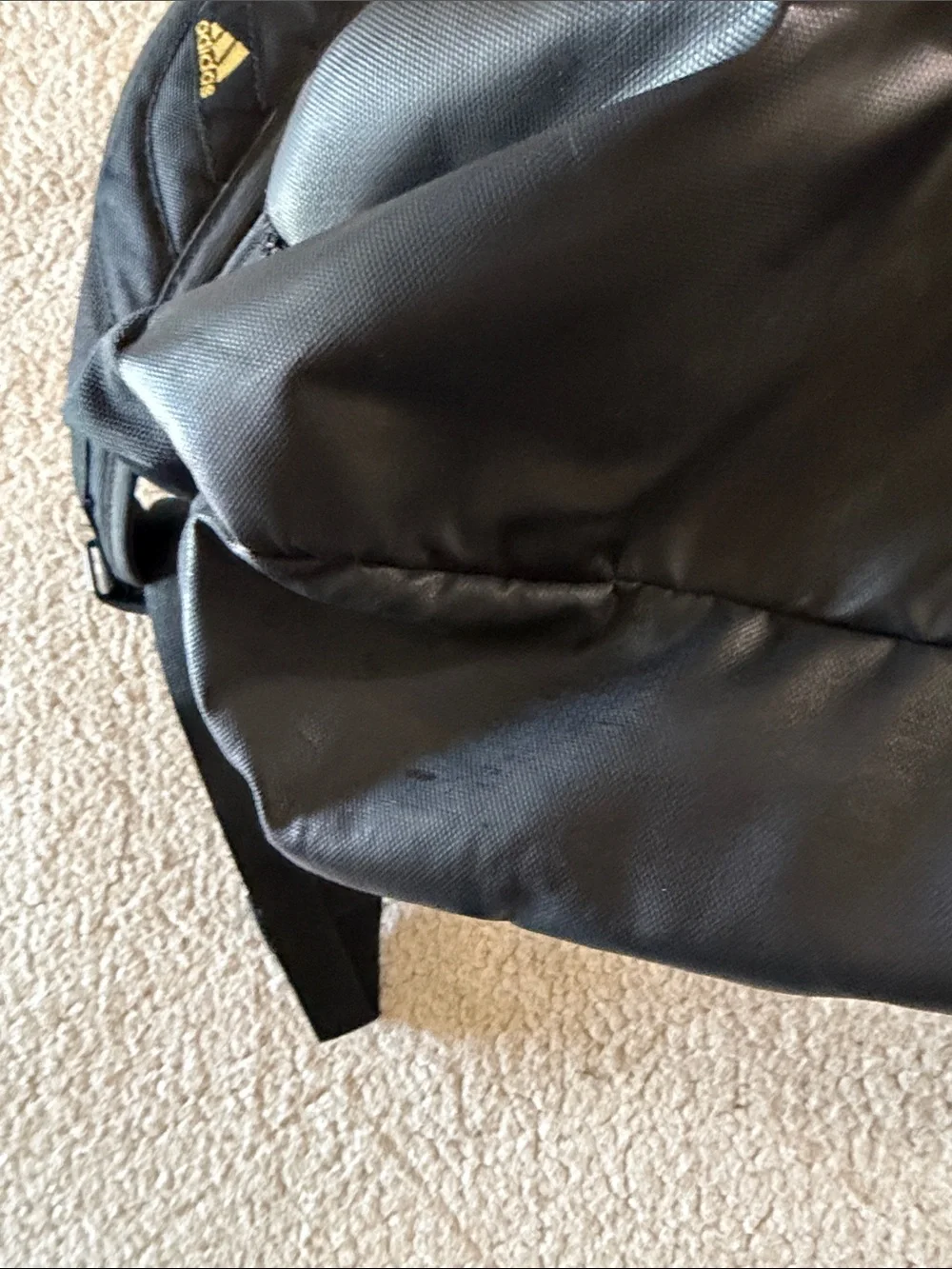 adidas Black Backpack with Gold Logo and Zippers